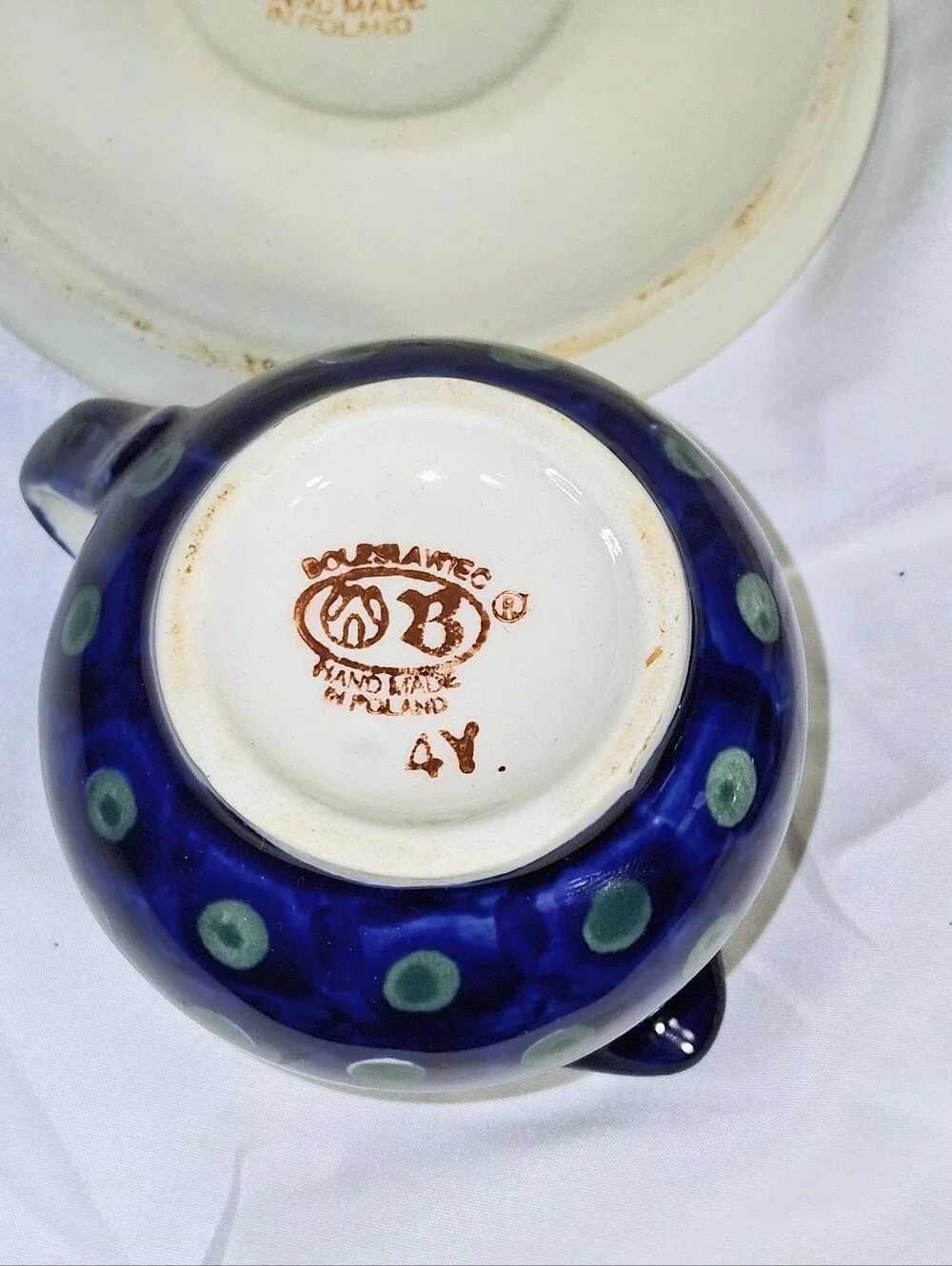 Set Of 2 Cobalt Blue Boleslawiec Saucers with Matching Creamer and Sugar Bowl - Picture 9 of 9